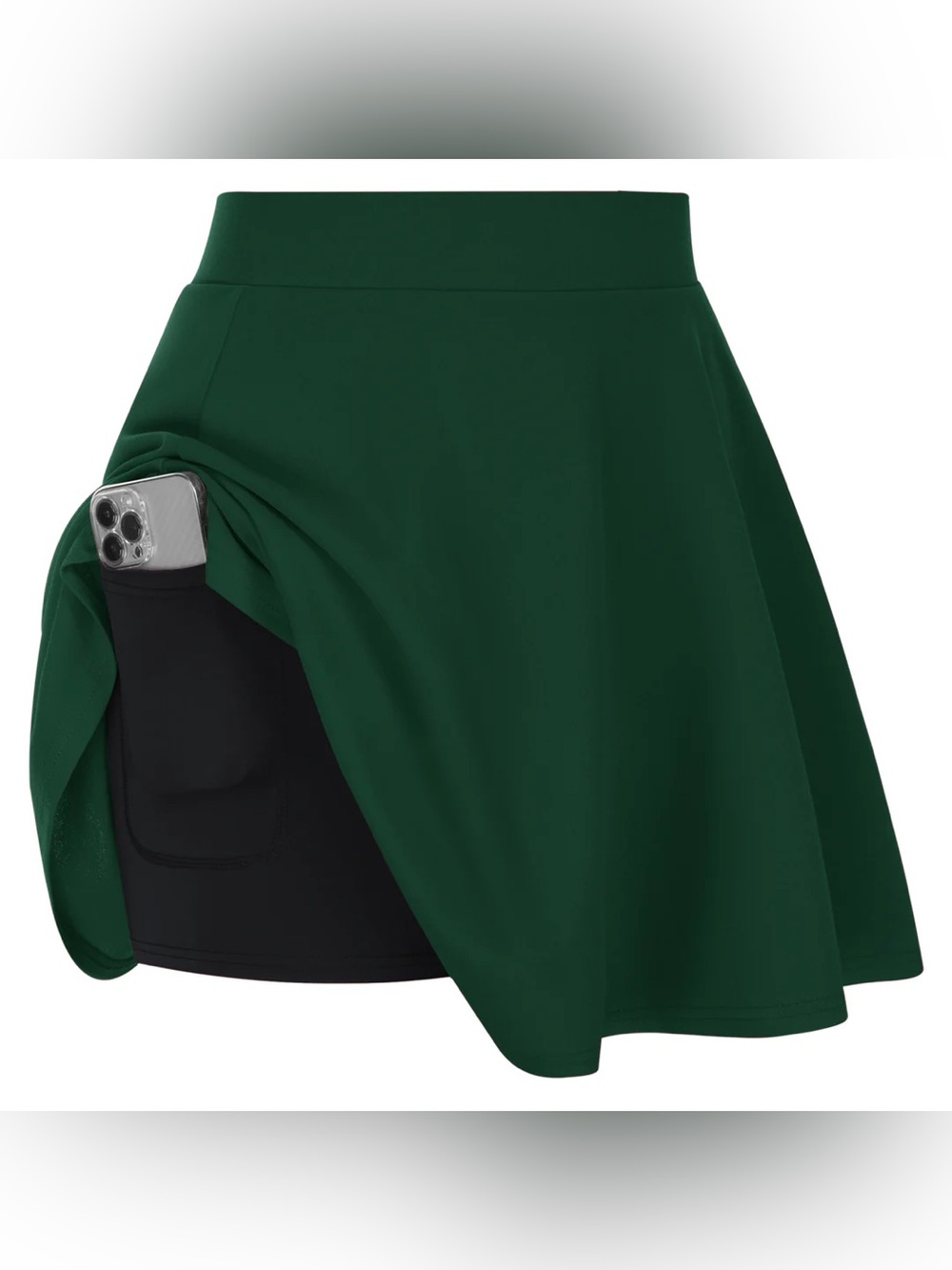 Hanna Nikole Casual Mini Skater Skirt Dark Green Active Skort with Hidden Pocket
